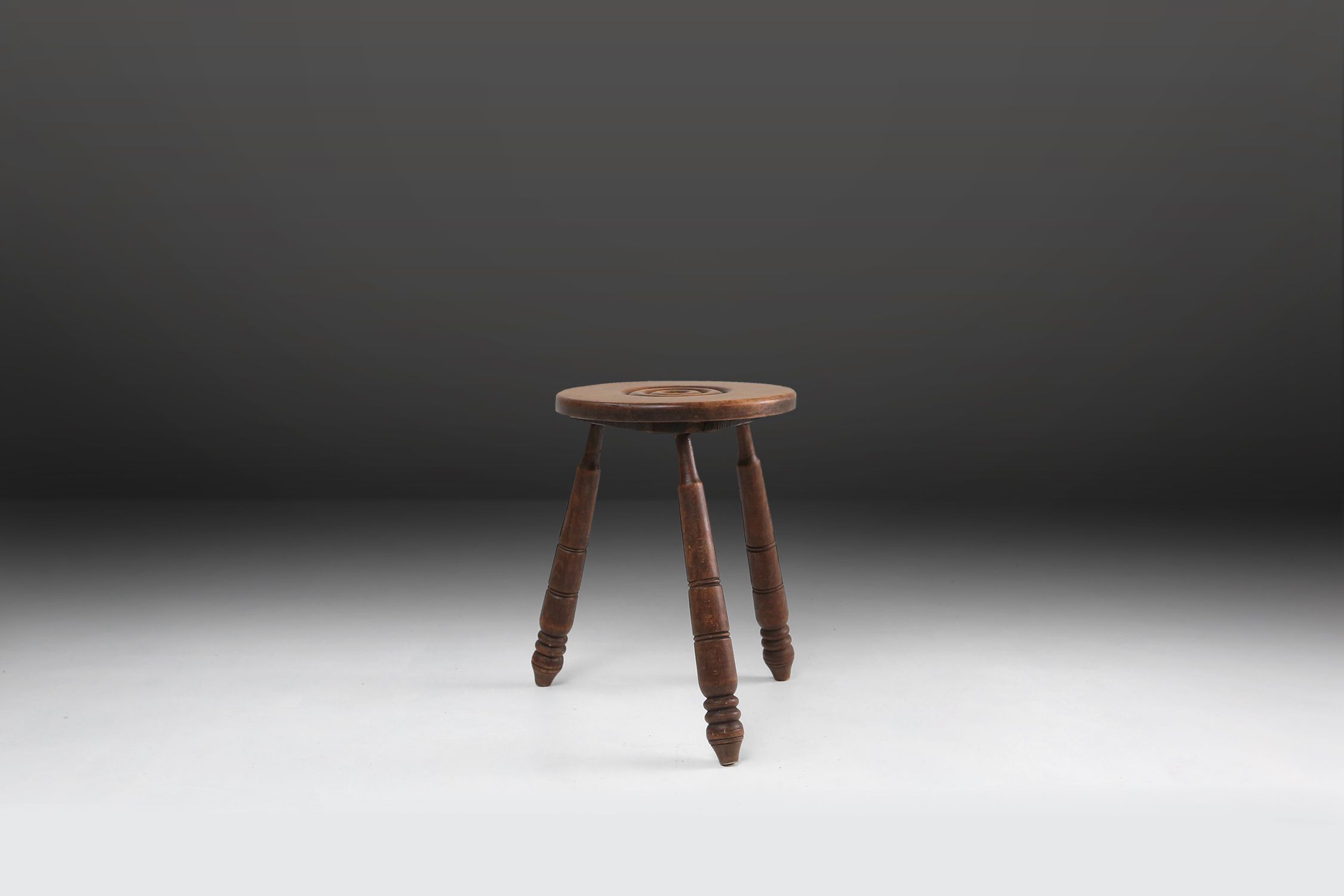 Pair of Vintage low Brutalist tripod Stools, Belgium, 1960sthumbnail